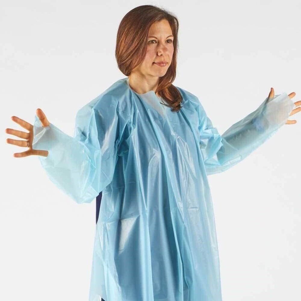 Polyethylene Level 1 Disposable Non-Surgical Isolation Gowns Blue NEW 3 Pk X15